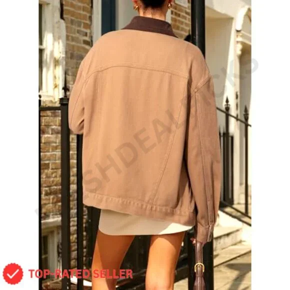 Oversized Denim Jacket Corduroy Collar Retro Vintage Barnfit Casual Chic
